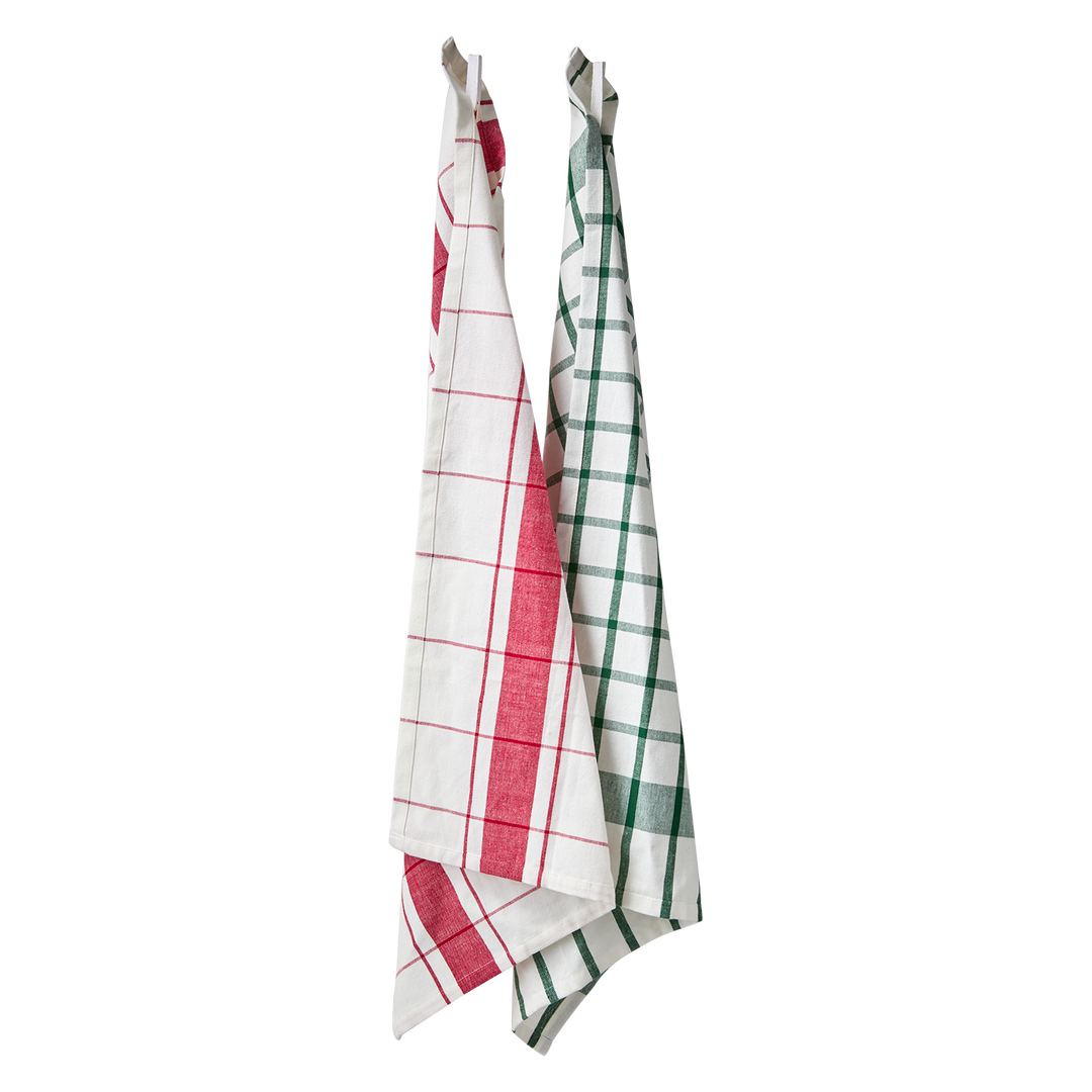 Affari of Sweden - ANDERS Kökshandduk, Natur/grön, natur/röd