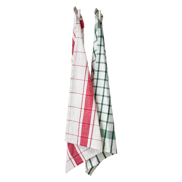 Affari of Sweden - ANDERS Kökshandduk, Natur/grön, natur/röd